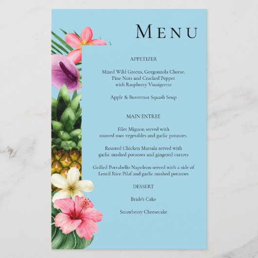 Budget Tropical Hawaiian Floral Menu - Blue MED Flyer (Vorne)