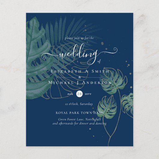 BUDGET Tropical Island Palm Blätter Beach Wedding Flyer (Vorne)