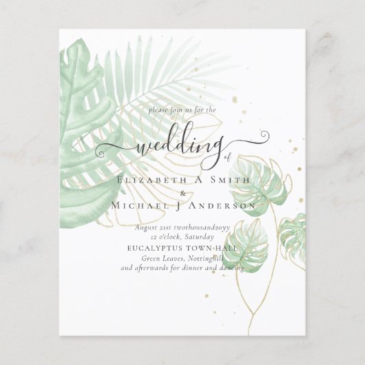 BUDGET Tropical Island Palm Blätter Beach Wedding Flyer (Vorne)