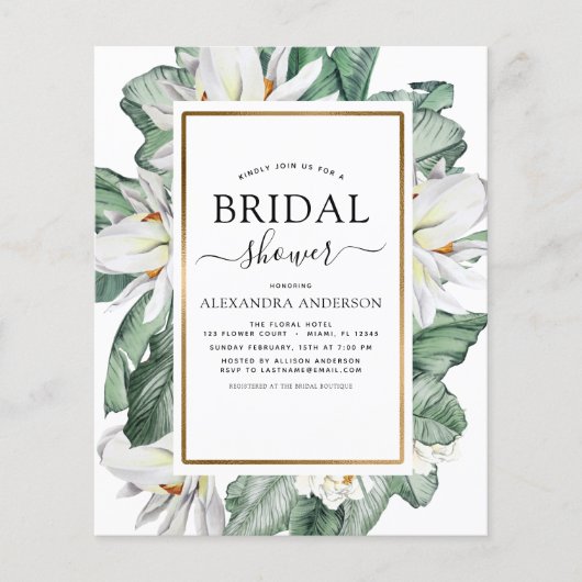 Budget Tropical Magnolia Bridal Dusche Einladung Flyer (Vorne)