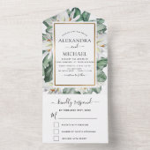 Budget Tropical Magnolia Floral Wedding RSVP All In One Einladung (Innen Boden)