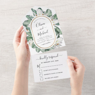 Budget Tropical Magnolia Floral Wedding RSVP All In One Einladung