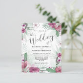 Budget Tropical Maroon & Green Wedding Einladung (Stehend Vorderseite)
