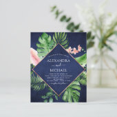 Budget Tropical Navy Blue Geometric Wedding (Stehend Vorderseite)