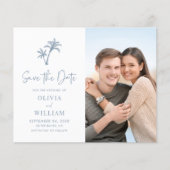 Budget Tropical Palm DustyBlue Foto Save the Date (Vorderseite)
