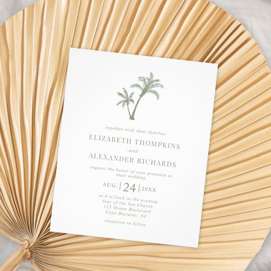 Budget Tropical Palm Tree Sage Green Hochzeit Flyer