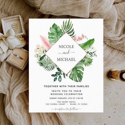 Budget Tropical Palm Watercolor Geometric Wedding
