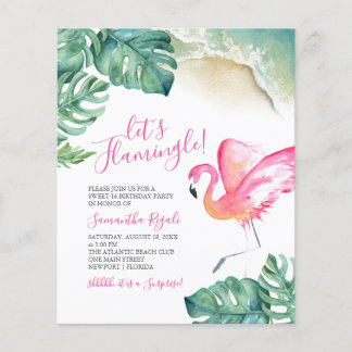 Budget Tropical Pink Flamingo 16. Geburtstagsparty Flyer