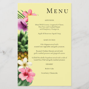 Budget Tropisches hawaiisches Blumenmenü - Gelbes Flyer