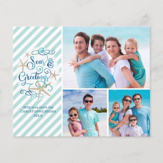 Budget Tropisches Meer und Grüße 3 Foto-Karte (Vorderseite)