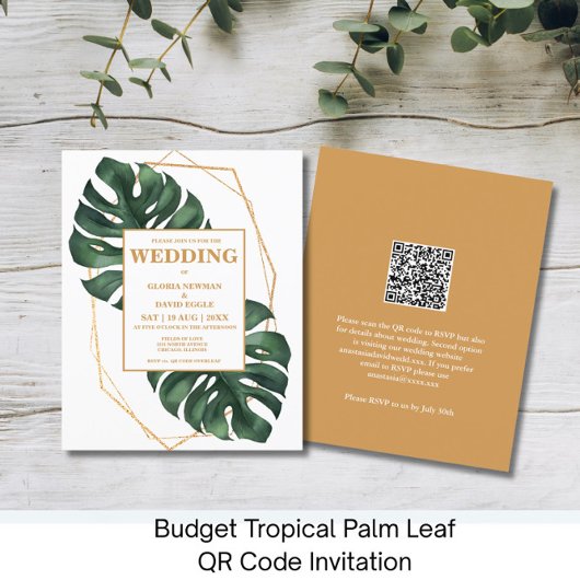 Budget-Tropisches-Palmblatt-QR-Code-Einladung