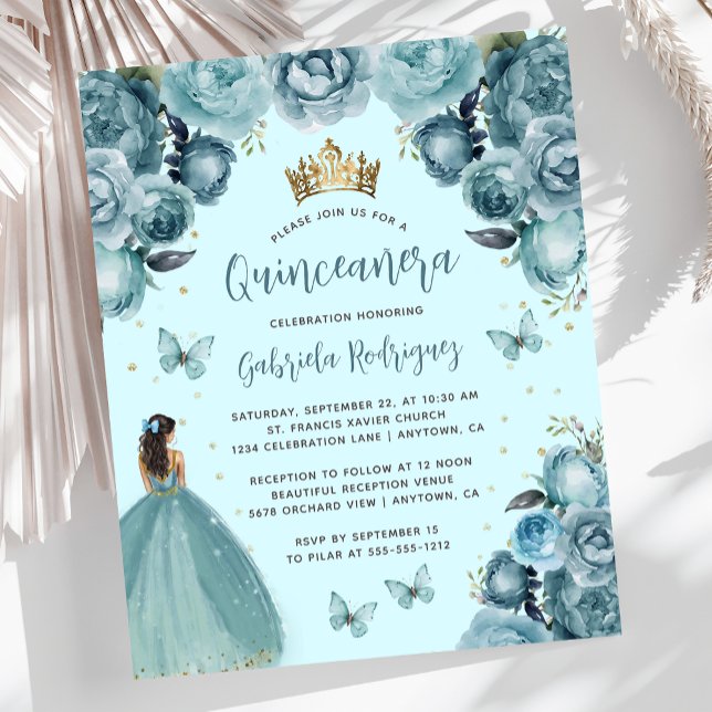 Budget Türkis Floral Princess Quinceañera (Von Creator hochgeladen)
