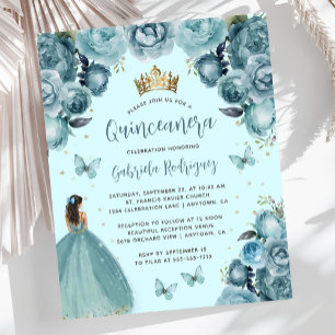 Budget Türkis Floral Prinzessin Quinceañera