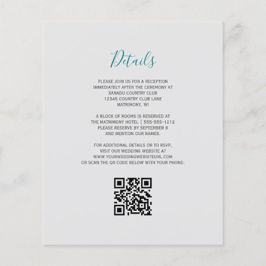 Budget Türkis Floral Silver QR Code Hochzeit (Rückseite)