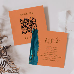 Budget Türkis Gold Achat Tangerine QR Code RSVP Begleitkarte