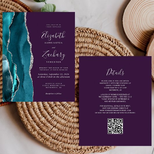 Budget Türkis Silber Achat Lila QR-Code Hochzeit