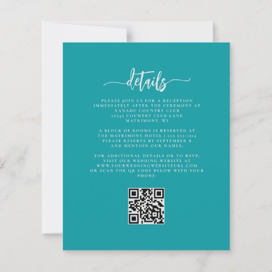 Budget Türkis Silber Blumen QR Code Hochzeit (Rückseite)