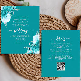 Budget Türkis Silber Blumen QR Code Hochzeit