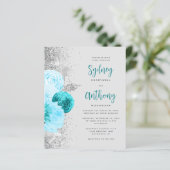 Budget Turquoise Silver Floral Calligraphy Wedding (Stehend Vorderseite)