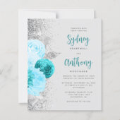 Budget Turquoise Silver Floral Calligraphy Wedding (Vorderseite)