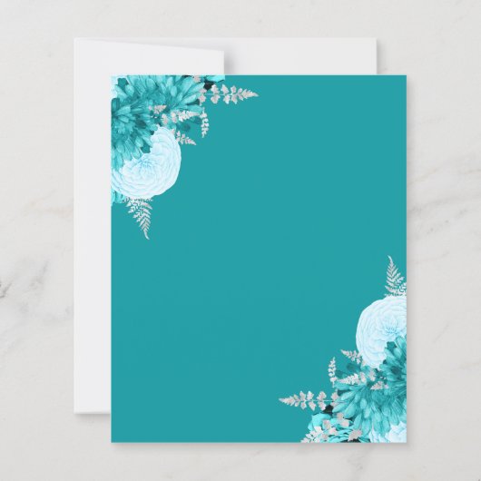 Budget Turquoise Silver Floral Wedding Invite (Rückseite)