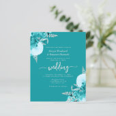 Budget Turquoise Silver Floral Wedding Invite (Stehend Vorderseite)