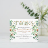 Budget Twin Baby Dusche Eucalyptus Gold Einladung (Stehend Vorderseite)