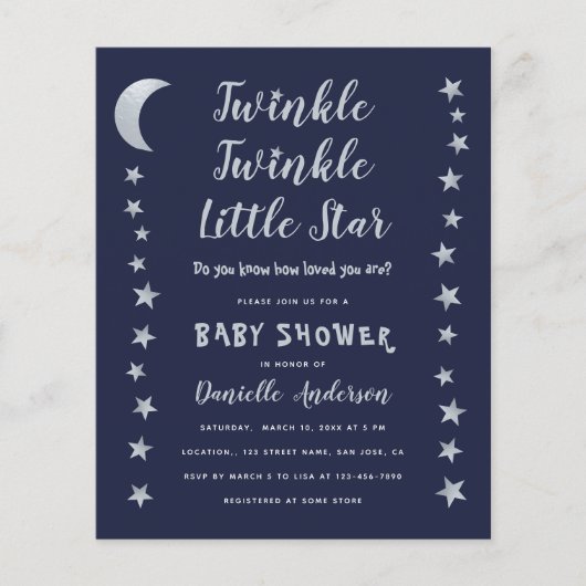 Budget Twinkle Little Star Baby Dusche Einladung (Vorderseite)
