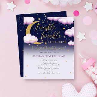 Budget Twinkle Little Star Girl Erster Geburtstag Flyer