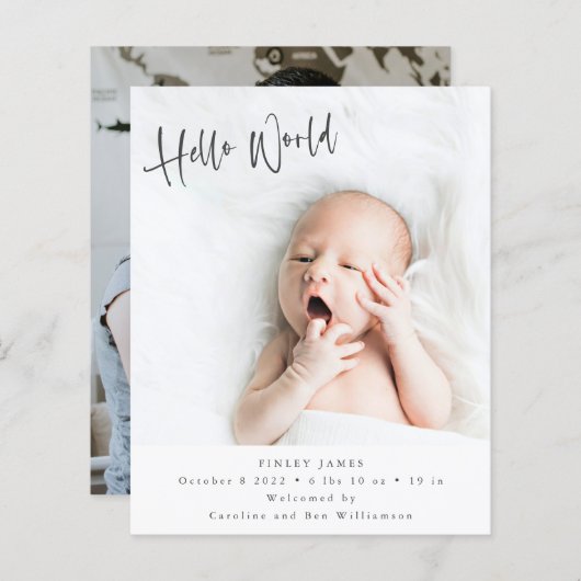 Budget Two Foto Hallo Vertical Birth Ankündigung (Vorne/Hinten)