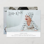 Budget Two Foto Hello World Birth Ankündigung (Vorne/Hinten)
