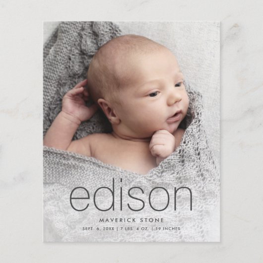 Budget Type Baby Foto Geburtsankündigung (Vorderseite)