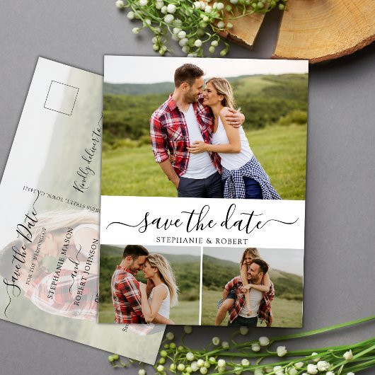Budget Typografie 3 FotoCollage Save the Date Ankündigungspostkarte