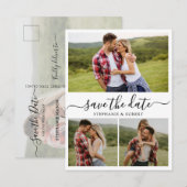 Budget Typografie 3 FotoCollage Save the Date Ankündigungspostkarte (Vorne/Hinten)