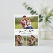 Budget Typografie 3 FotoCollage Save the Date Ankündigungspostkarte (Stehend Vorderseite)