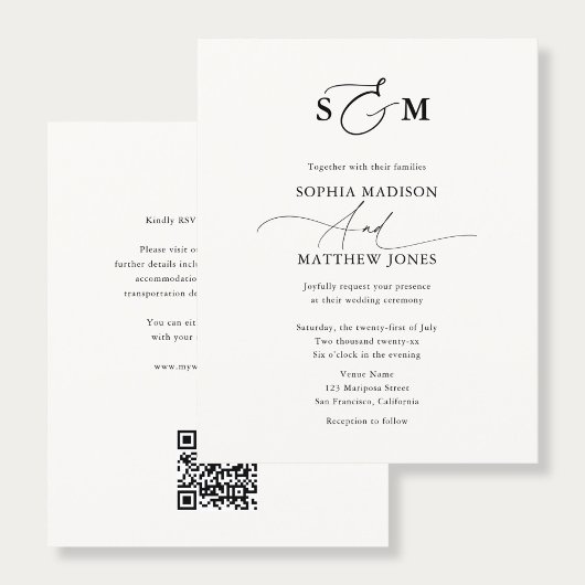 Budget-Typografie-Monogramm-Hochzeits-QR-Code Flyer
