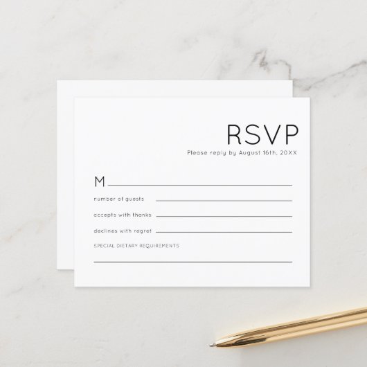 Budget Typografy Schwarz-weiß Wedding RSVP (Vorderseite/Rückseite Beispiel)