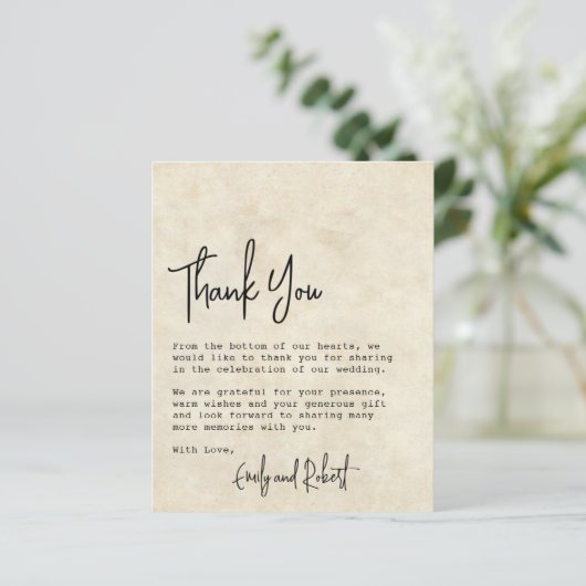 Budget Typografy Wedding Danke Foto Card (Stehend Vorderseite)