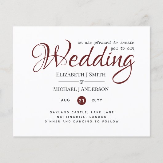 Budget TYPOGRAHY Wedding Invites - Burgund Red (Vorderseite)