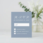 Budget UAWG Dusty Blue White Script Response Card (Stehend Vorderseite)