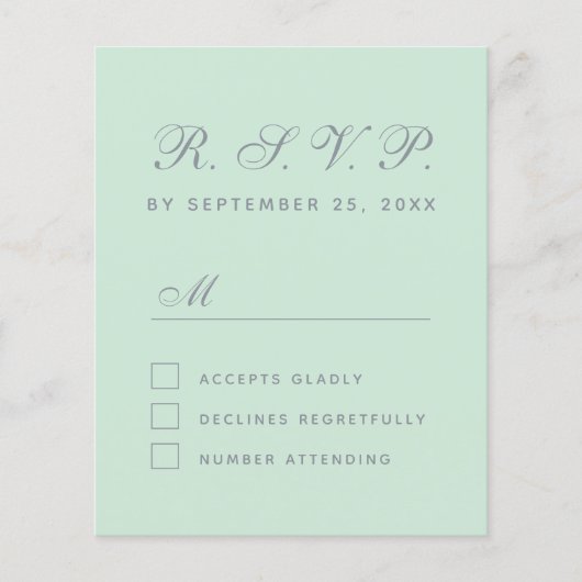Budget UAWG Mint Green Grey Script Response Card (Vorderseite)