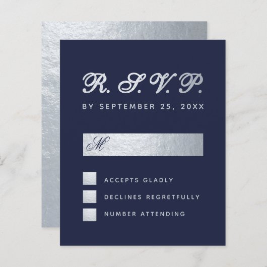 Budget UAWG Navy Blue Silver Script Wedding Card (Vorne/Hinten)