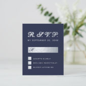 Budget UAWG Navy Blue Silver Script Wedding Card (Stehend Vorderseite)