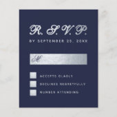 Budget UAWG Navy Blue Silver Script Wedding Card (Vorderseite)