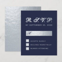 Budget UAWG Navy Blue Silver Script Wedding Card