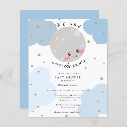 Budget über dem Mond Babydusche Blue Niedlich Kawa (Vorne/Hinten)