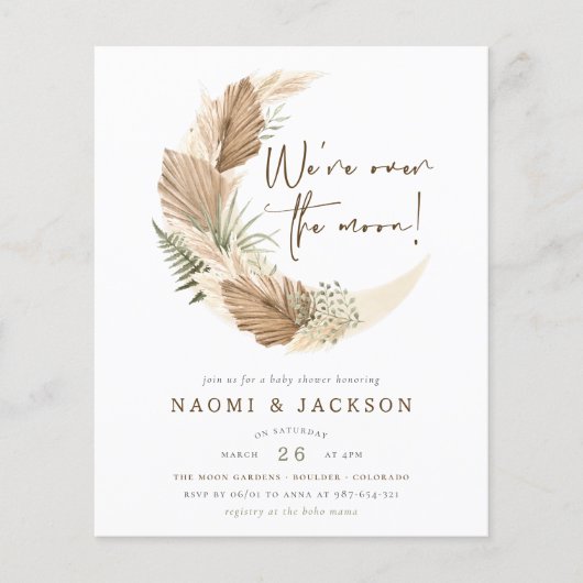 Budget über dem Mond Pampas Paare Babydusche (Vorderseite)