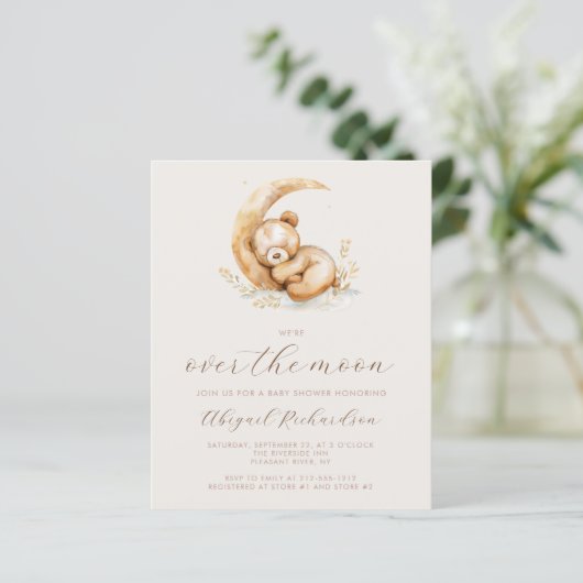 Budget über der Mond Bären QR Code Babydusche (Stehend Vorderseite)