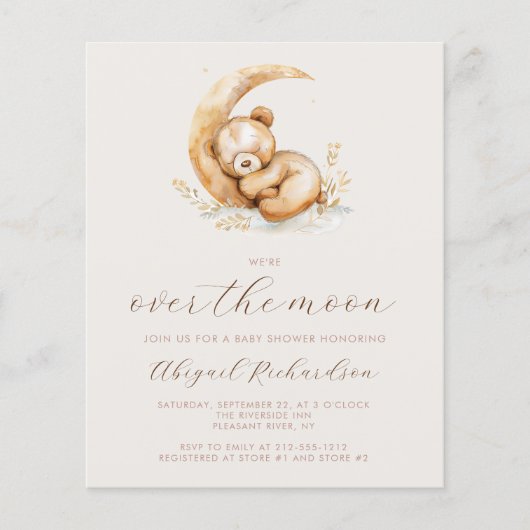 Budget über der Mond Bären QR Code Babydusche (Vorderseite)