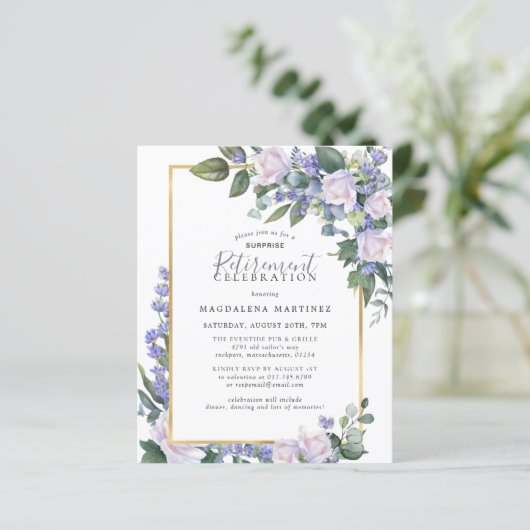 Budget Überraschung Blauer weißer Einladung zur Ru (Stehend Vorderseite)